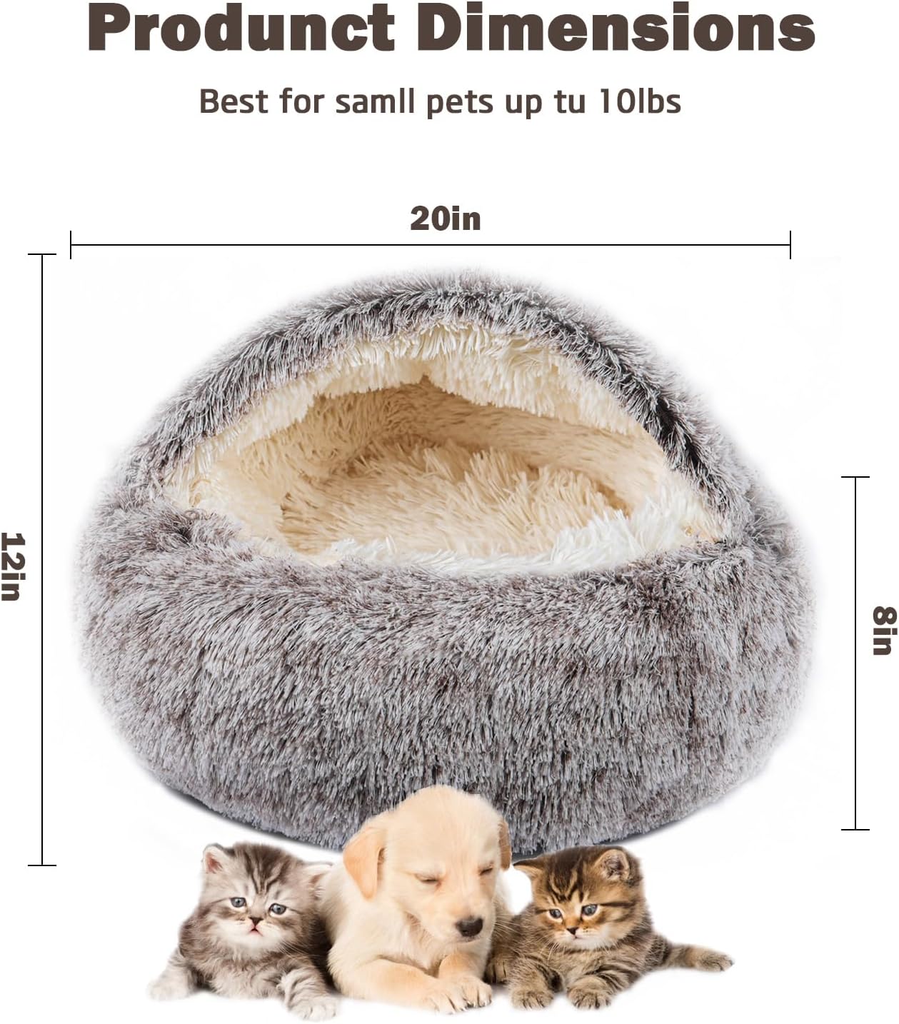 Cat Bed for Indoor Cats, Calming Cozy Cave with Self-Warming Plush, Entire Bed Machine Washable & Anti-Slip Base, Breathable Pet Bed for Small Cats&Dogs All Seasons (Khaki, 20 * 20inch) - Pet Explorer