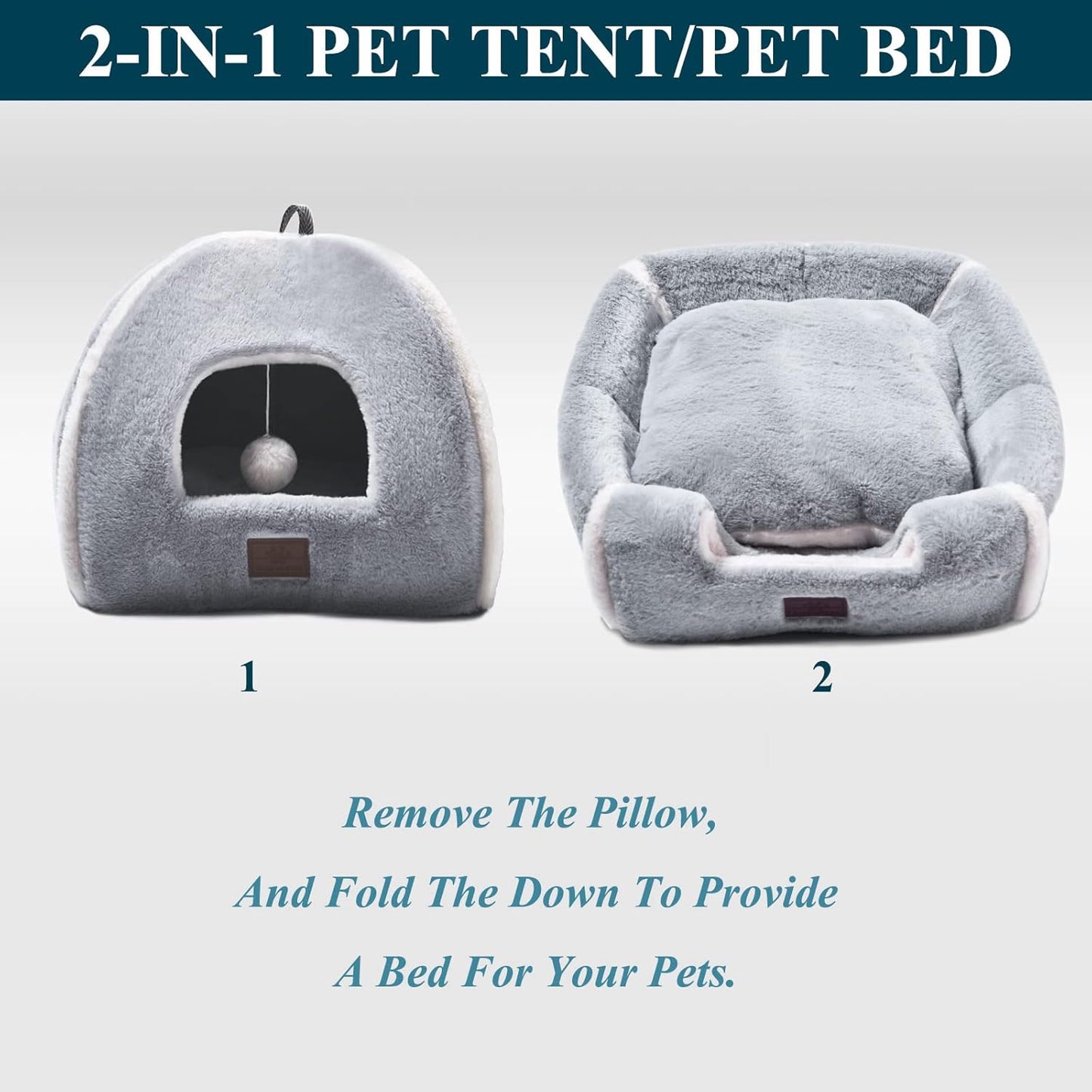 Cat Bed for Indoor Cats - Cat Cave Bed Cat House Cat Tent with Removable Washable Cushioned Pillow, Soft and Self Warming Kitten beds, Pet Bed（Large Grey） - Pet Explorer