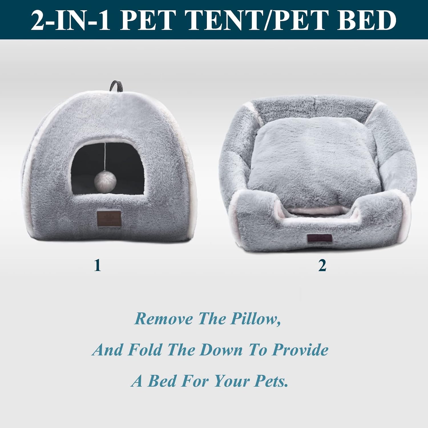 Cat Bed for Indoor Cats - Cat Cave Bed Cat House Cat Tent with Removable Washable Cushioned Pillow, Soft and Self Warming Kitten beds, Pet Bed（Large Grey） - Pet Explorer