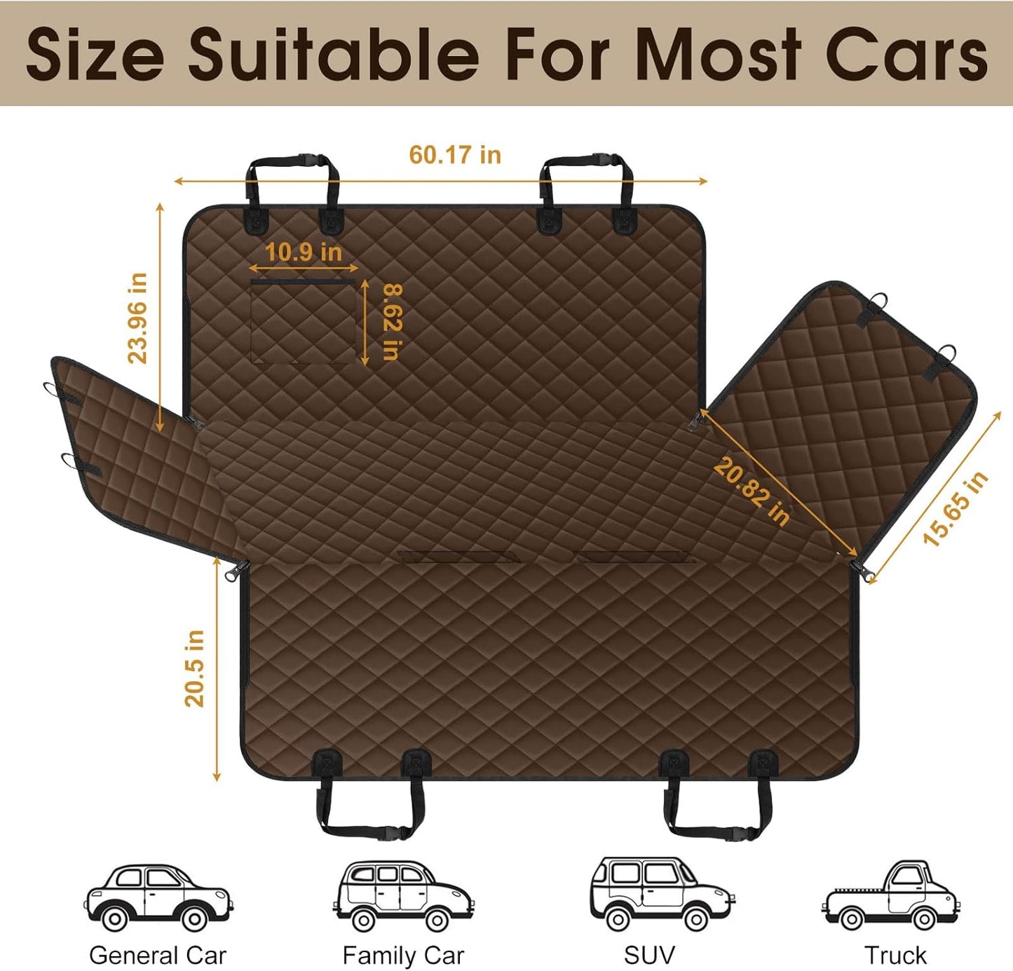 Waterproof Dog Car Seat Cover for Back Seat - Durable, Scratch Proof Pet Hammock with Nonslip Design & Storage Pockets, Fits Cars, SUVs, Trucks - L, Coffee/Black - Pet Explorer
