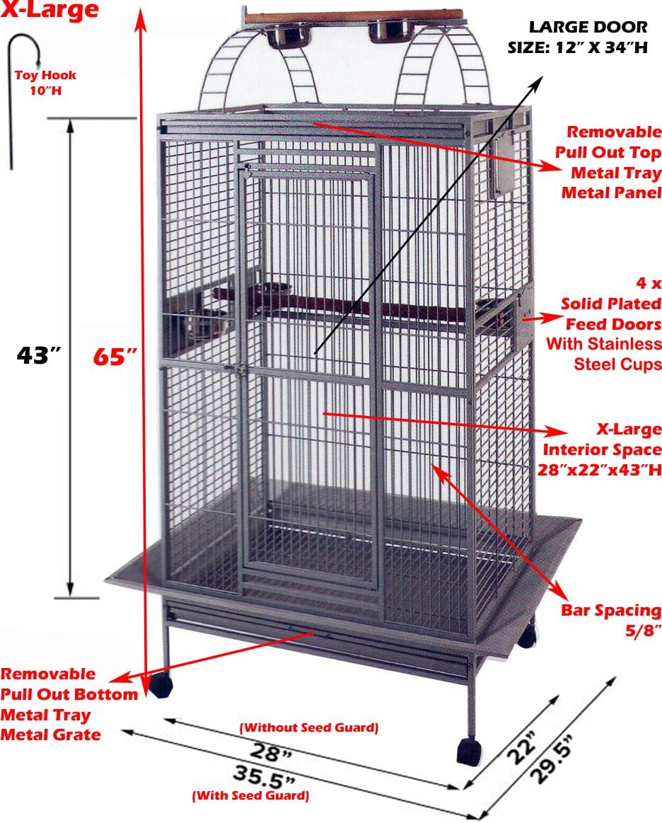 White Extra Large 28"x22"x65"H Double Ladders Open Play Top Wrought Iron Bird Parrot Parttot Finch Macaw Cockatoo Cage, Include Seed Guard and Toy Hook