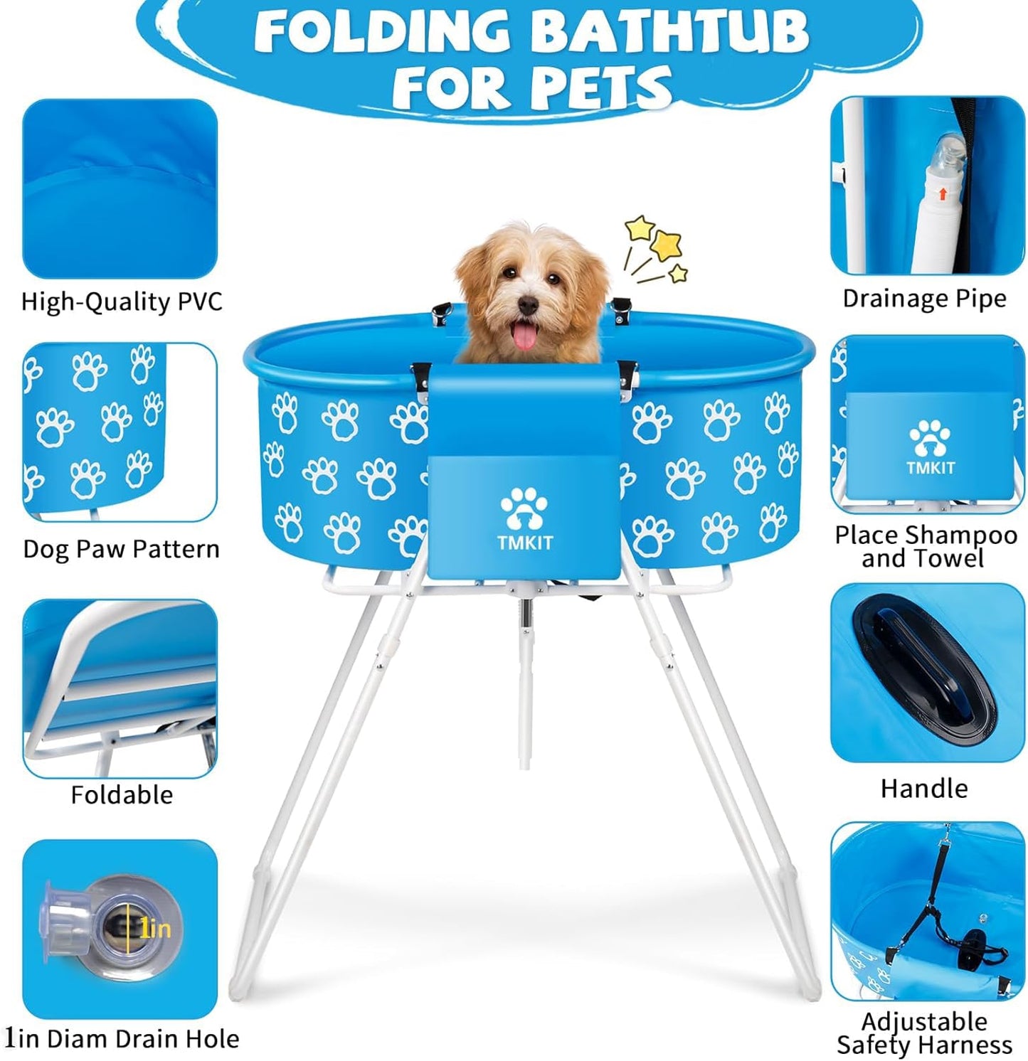 Dog Bathtub, Elevated Dog Bath Tub for Pet Bathing Shower and Grooming. Portable, Foldable with Safety Lock, Professional Pet Dog Washing Station for Small, Medium, Large Dogs Cats, No Backache - Pet Explorer