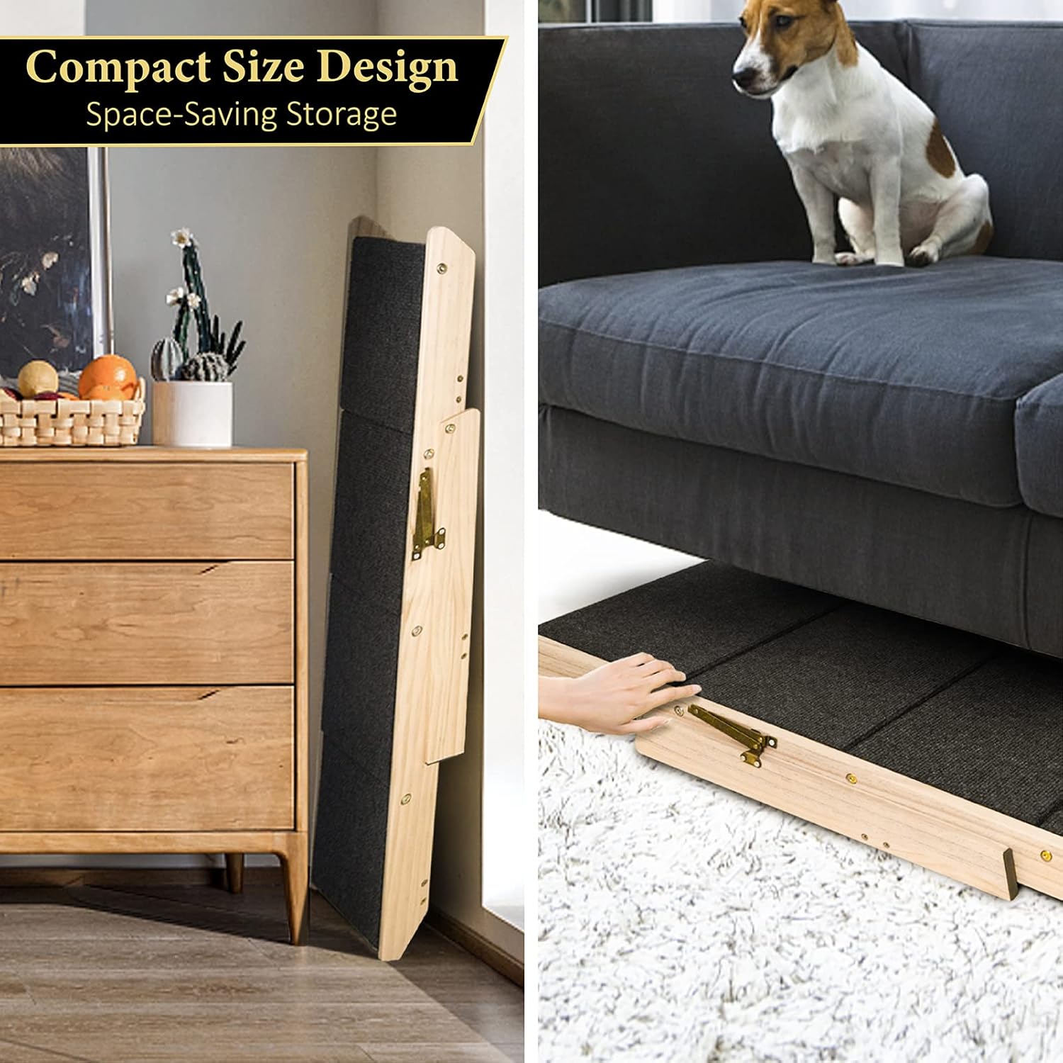 BRIKY 2-in-1 Dog Stairs/Ramp with 4 Steps, Foldable Dog Stairs for High Beds Cars Couch, Durable Wooden Pet Stairs for Small Medium Large Dogs, No Assembly Required - Pet Explorer