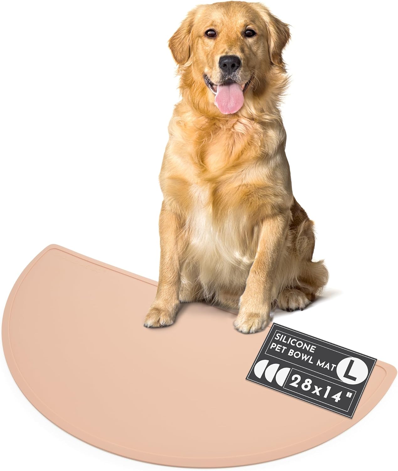 Waterproof Silicone Pet Food Mat - Non-Slip, Spill-Proof Feeding Mats for Floors, Raised Edge Design, Easy-to-Clean, Rubber Mat for Dog & Cat Bowls, 28" Across x 14" Deep, Large-Blush - Pet Explorer