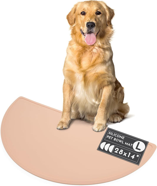 Waterproof Silicone Pet Food Mat - Non-Slip, Spill-Proof Feeding Mats for Floors, Raised Edge Design, Easy-to-Clean, Rubber Mat for Dog & Cat Bowls, 28" Across x 14" Deep, Large-Blush - Pet Explorer
