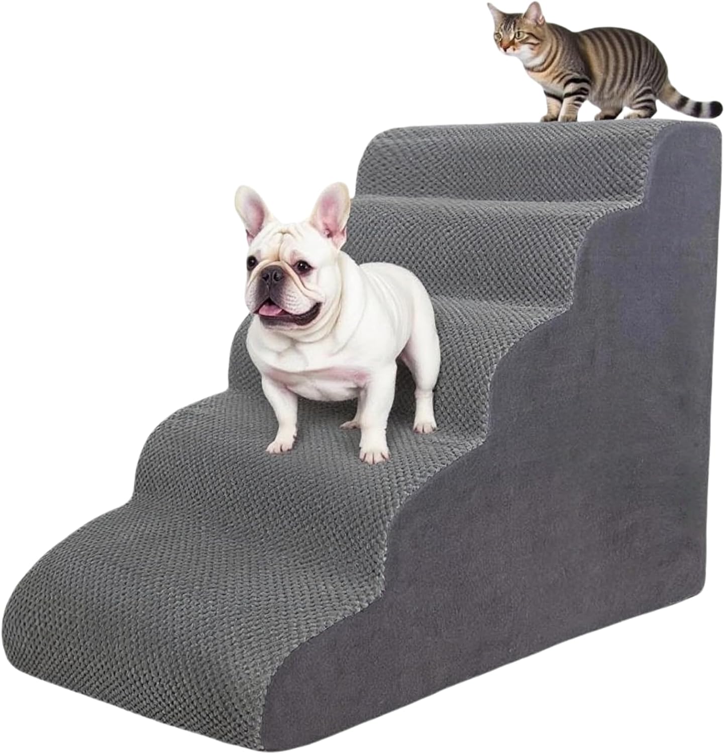 5 Step Pet Stairs Ramp for High Beds Sofas 5-30 Inch with Sturdy Non Slip Waterproof Pads, Machine Washable Cover Indoor Balanced Design for Cats Dogs Small Medium Large XL Pets Grey (Grey, Large, 1) - Pet Explorer
