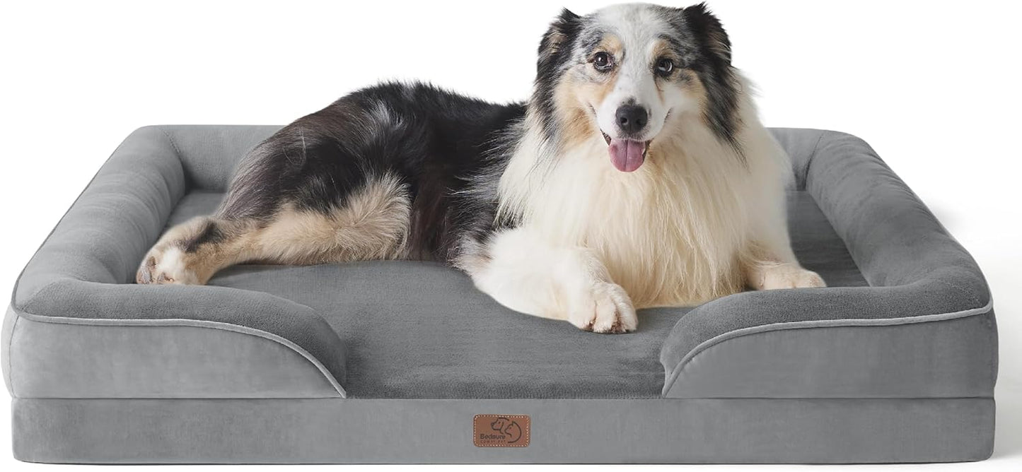 Bedsure XL Orthopedic Dog Bed for Extra Large Dogs - Washable XLarge Dog Cat Bed Waterproof, Comfort Dogs Couch Sofa with Washable Removable Cover, Pet Bed with Nonskid Bottom, Grey, 42" - Pet Explorer