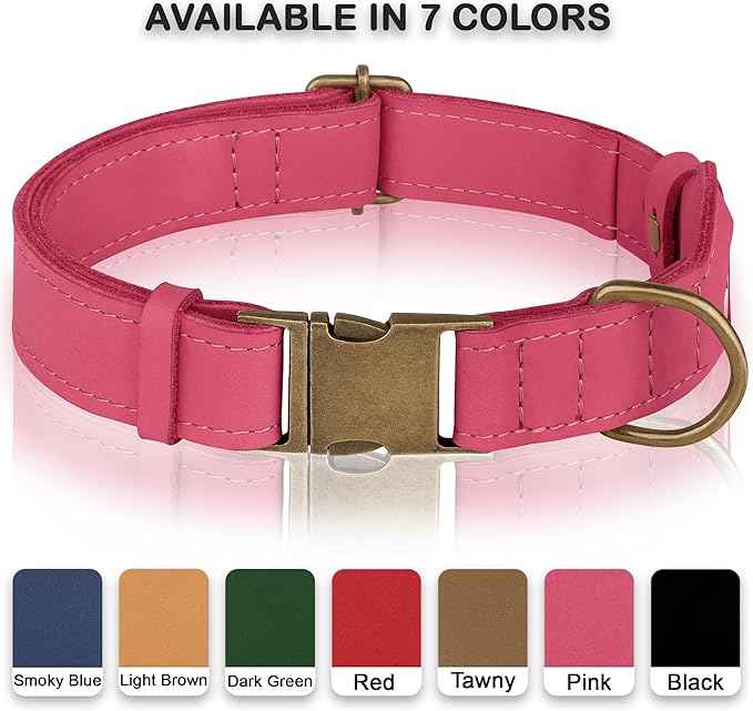 AirTag Dog Collar - Genuine Leather Dog Collar with Apple AirTag Holder and Metal Buckle - Smart GPS Tracking Pet Collars (Pink, XL, 20"-25" Neck Fit)