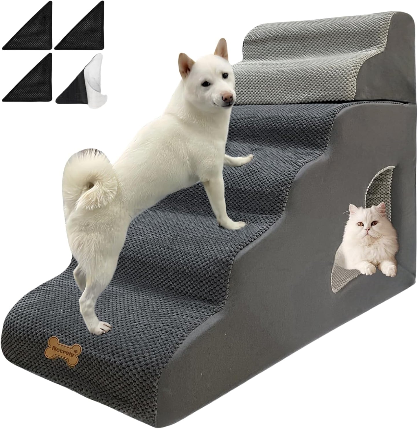 dog stairs for small dogs to 30 inches high beds, 6 step dog ramp stair for 18-36 inches couch-bed,pet stairs for small old meduim large dogs cats,Non-Slip balanced 6 tiers ladder,75 pounds Studry 33D - Pet Explorer
