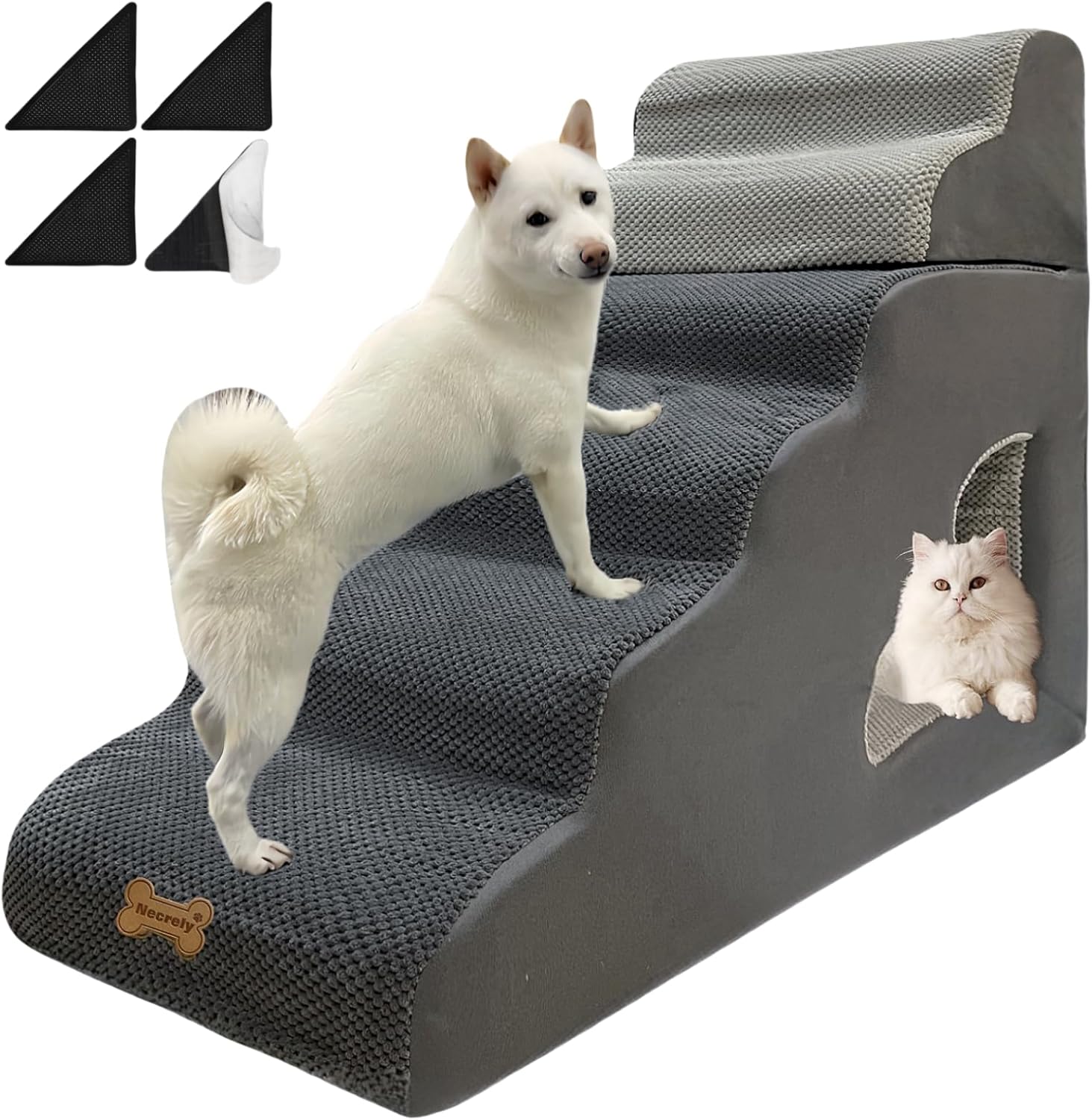 dog stairs for small dogs to 30 inches high beds, 6 step dog ramp stair for 18-36 inches couch-bed,pet stairs for small old meduim large dogs cats,Non-Slip balanced 6 tiers ladder,75 pounds Studry 33D - Pet Explorer