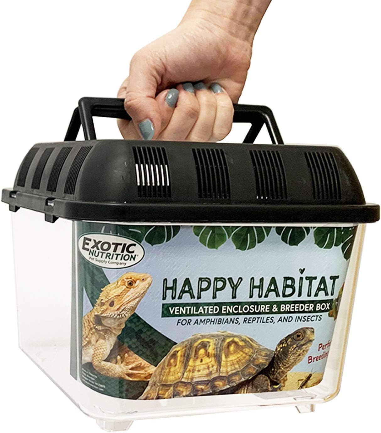 Happy Habitat (Standard) - Ventilated Enclosure & Breeder Box - for Live Feeder Insects, Reptiles, Amphibians & Other Small Pets - Durable Plastic Portable Terrarium - Pet Explorer