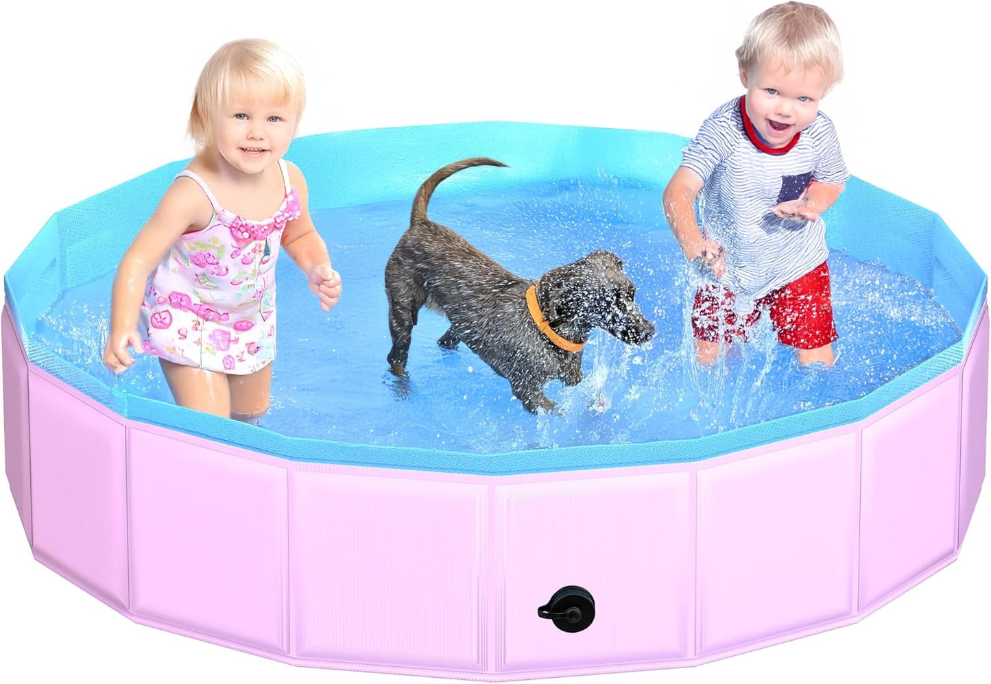 2025 Updated Foldable Dog Pool, 63" x 12" Kiddie Pool with Hard Plastic, Non-Slip Dog Bath Tub for Outdoor Backyard, Collapsible Dog Swimming Pool for Kids Dogs Pets (Pink) - Pet Explorer