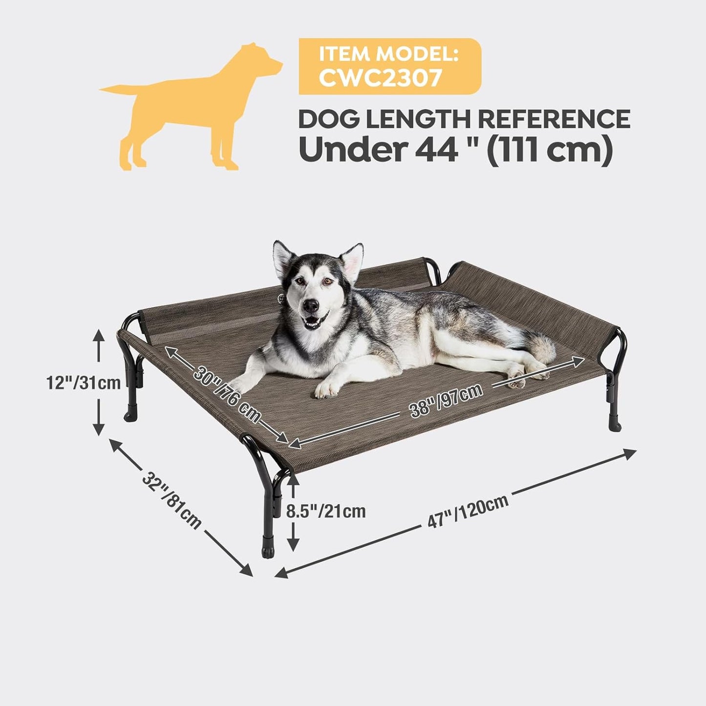 Veehoo Cooling Elevated Dog Bed, Raised Pet Cot with Guardrail & Slope Headrest, Durable Breathable Teslin Mesh, Non-Slip Feet, Washable Dog Couch Bed for Indoor & Outdoor, Large 47" x 32", Brown - Pet Explorer