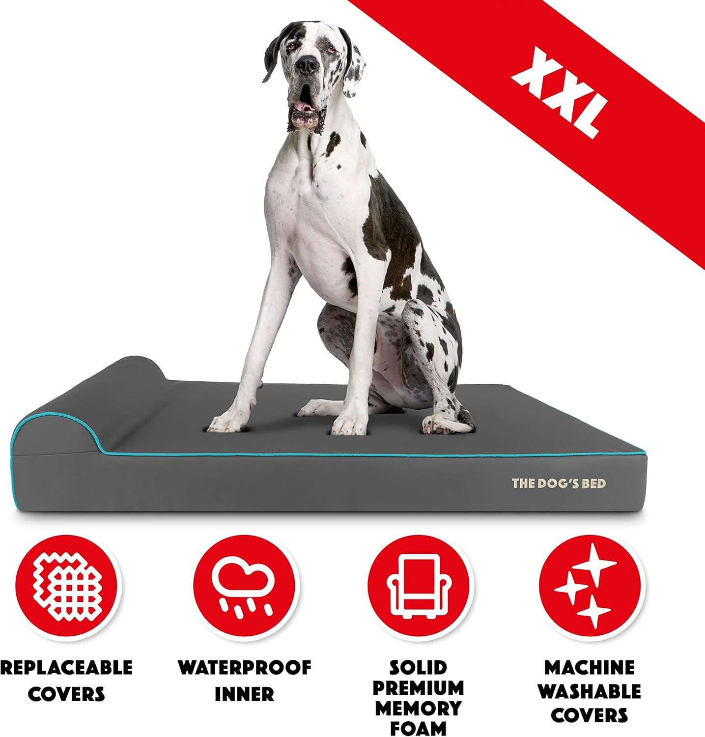 The Dog’s Bed Orthopedic Headrest Dog Bed XXL Grey/Blue 54x36, Memory Foam, Pain Relief for Arthritis, Hip & Elbow Dysplasia, Post Surgery, Lameness, Veterinary Approved, Waterproof Washable Cover - Pet Explorer