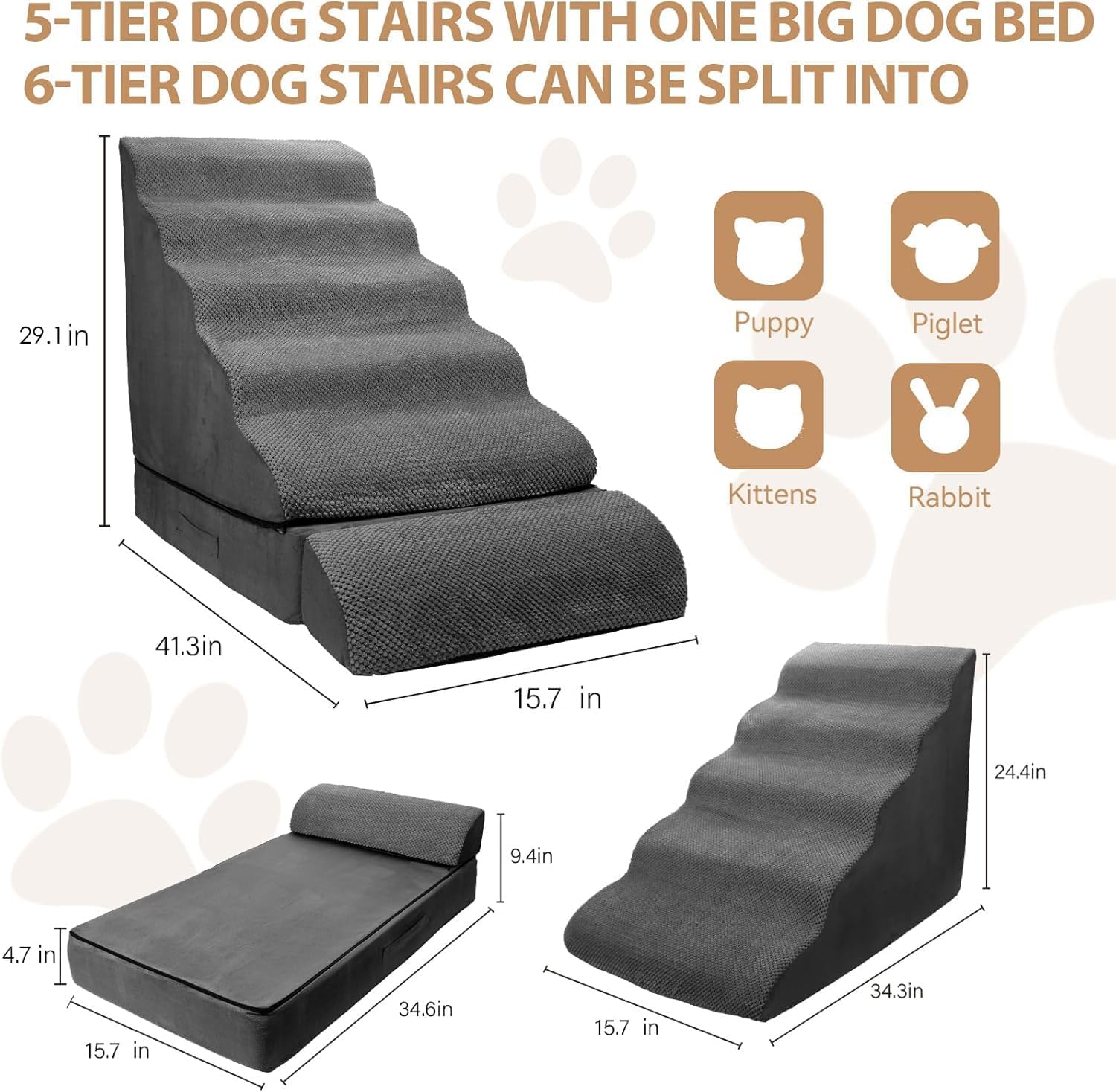 Soft Dog Stairs & Steps for High Beds 24-28 Inches Tall for Small Dogs, LitaiL Pet Stairs/Steps for Beds 28 Inches High, Non-Slip Dog Ramps for Older Cats - Pet Explorer