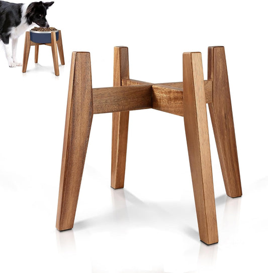 Solid Acacia Hardwood Elevated Dog Bowl Stand, Raised Feeder for Medium & Large Dogs, Fits up to 9″ Bowls, Improves Posture and Reduces Neck Strain, Stand Only - Pet Explorer