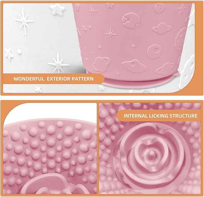 Dog Lick Bowl with Brush and Scraper, Anxiety Relief Silicone Slow Feeder Treat Dispenser, Anti-chocking Pet Dish, Non-Slip Interactive Entertainment Dog Puzzle Toy for Medium & Large-Pink
