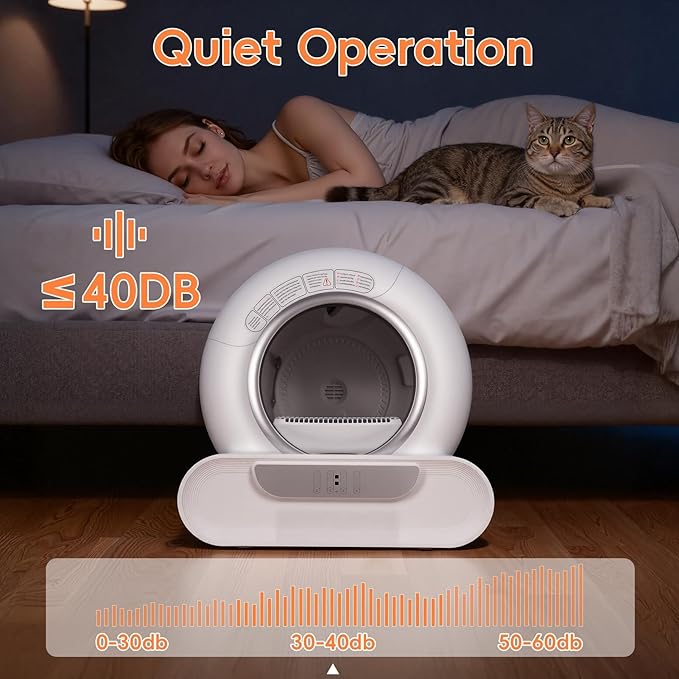 Self Cleaning Cat Litter Box, Automatic Smart Litter Box with App Control & Health Monitoring, Spacious Entry for Multiple Cats, Odor Removal System, Large Enclosed Design White US Plug