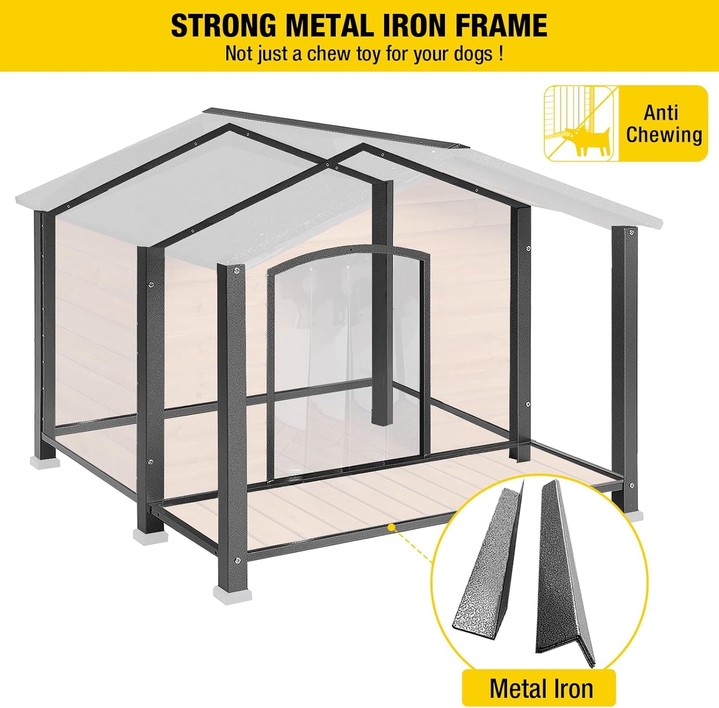 Aivituvin Outdoor Dog House with Chewproof Strong Metal Frame Outside Dog Kennel Weatherproof for Medium to Large Dogs, (41.5" L x 41.4" D x 34.1" H) - Pet Explorer