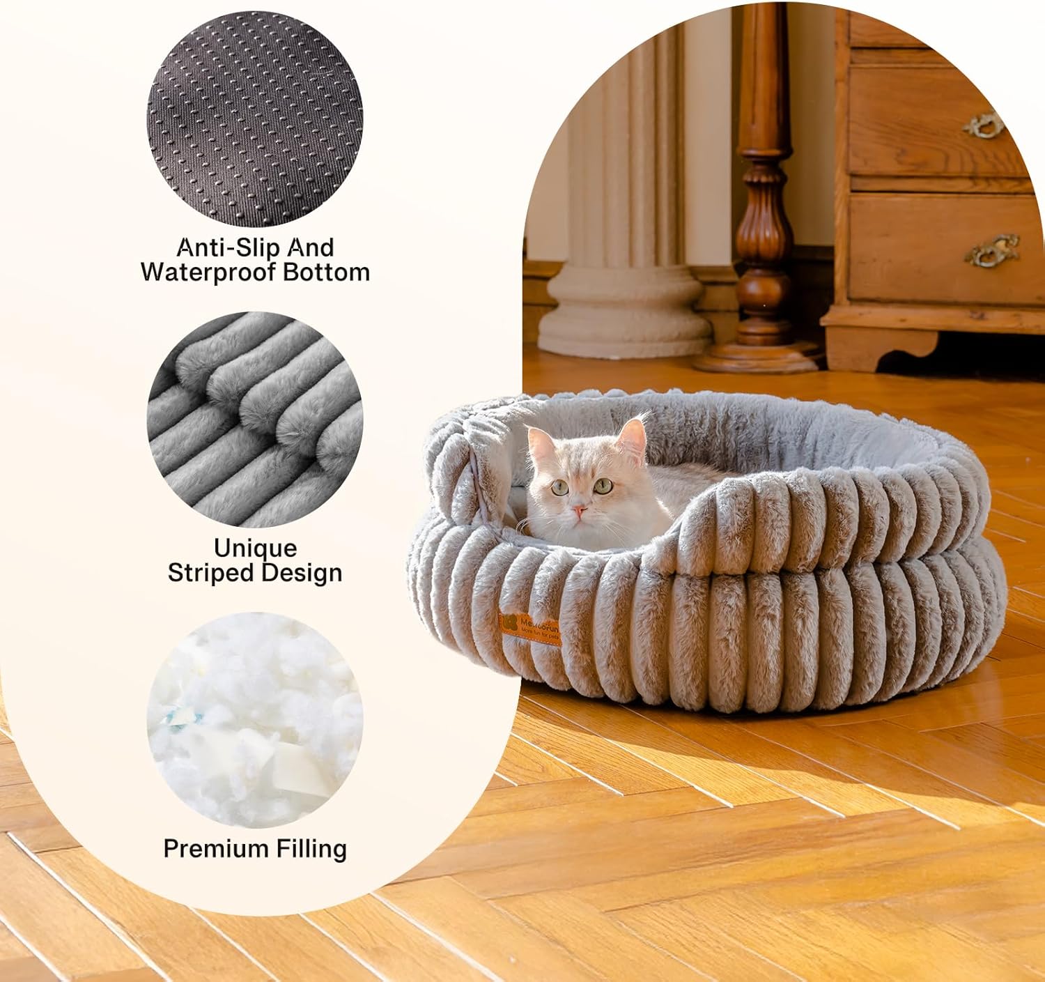 MEWOOFUN Dog Bed for Medium Dogs, Washable Large Cat Beds for Indoor Cats, Donut Pet Bed for Dogs and Cats with Anti-Slip Bottom (Grey, 27"x27"x10") - Pet Explorer