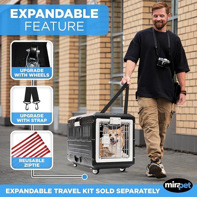 USA Pet Carrier & Crate 35" - Premium Collapsible Design for Medium Cats and Dogs - Portable Kennel for Indoor/Outdoor Use - 360-Degree Ventilation & Hard Plastic Wall Protection