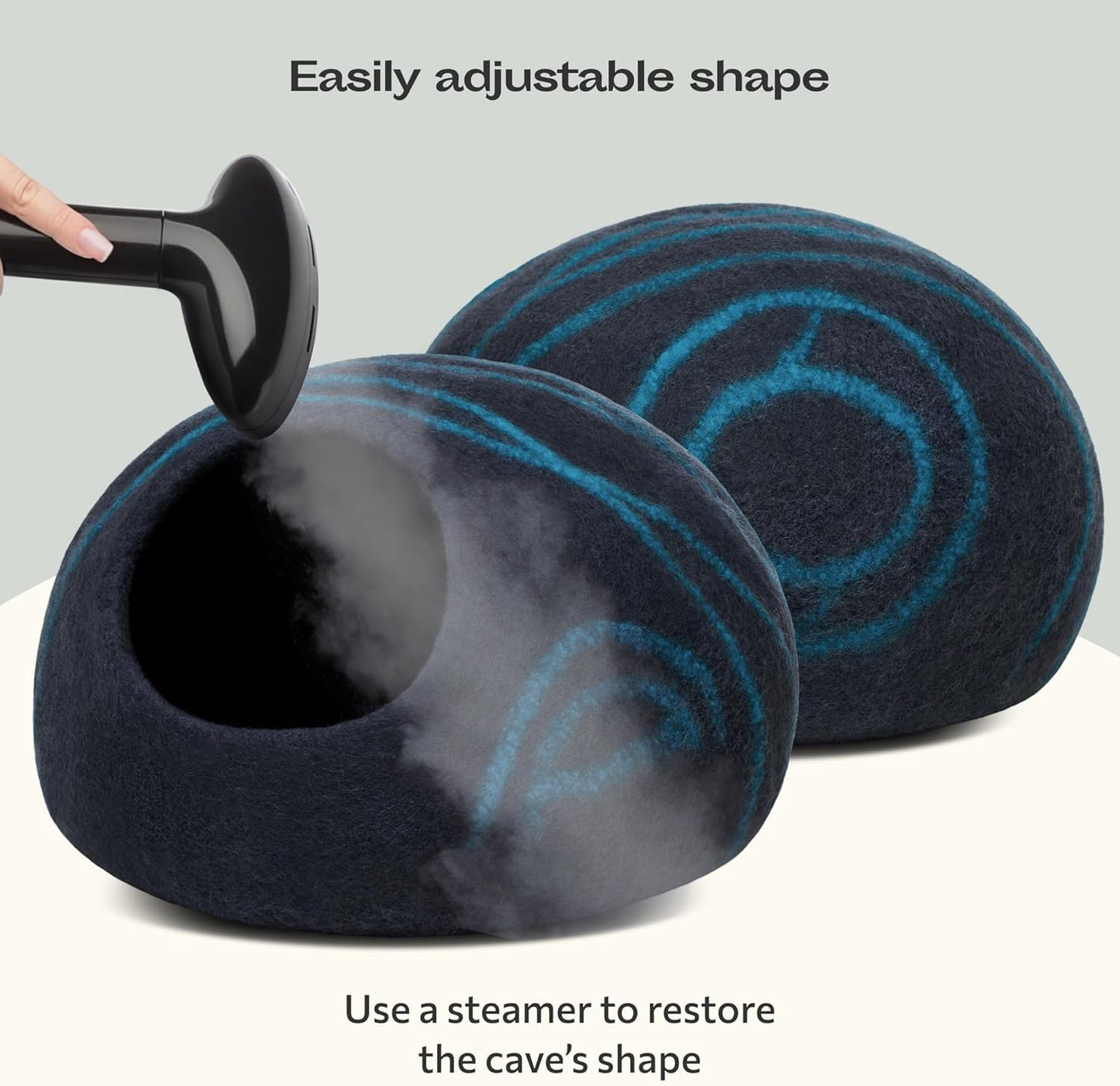 MEOWFIA Cat Cave – Premium Felt Cat Bed for Indoor Cats, Handmade 100% Merino Wool (Medium, Black Aqua) - Pet Explorer