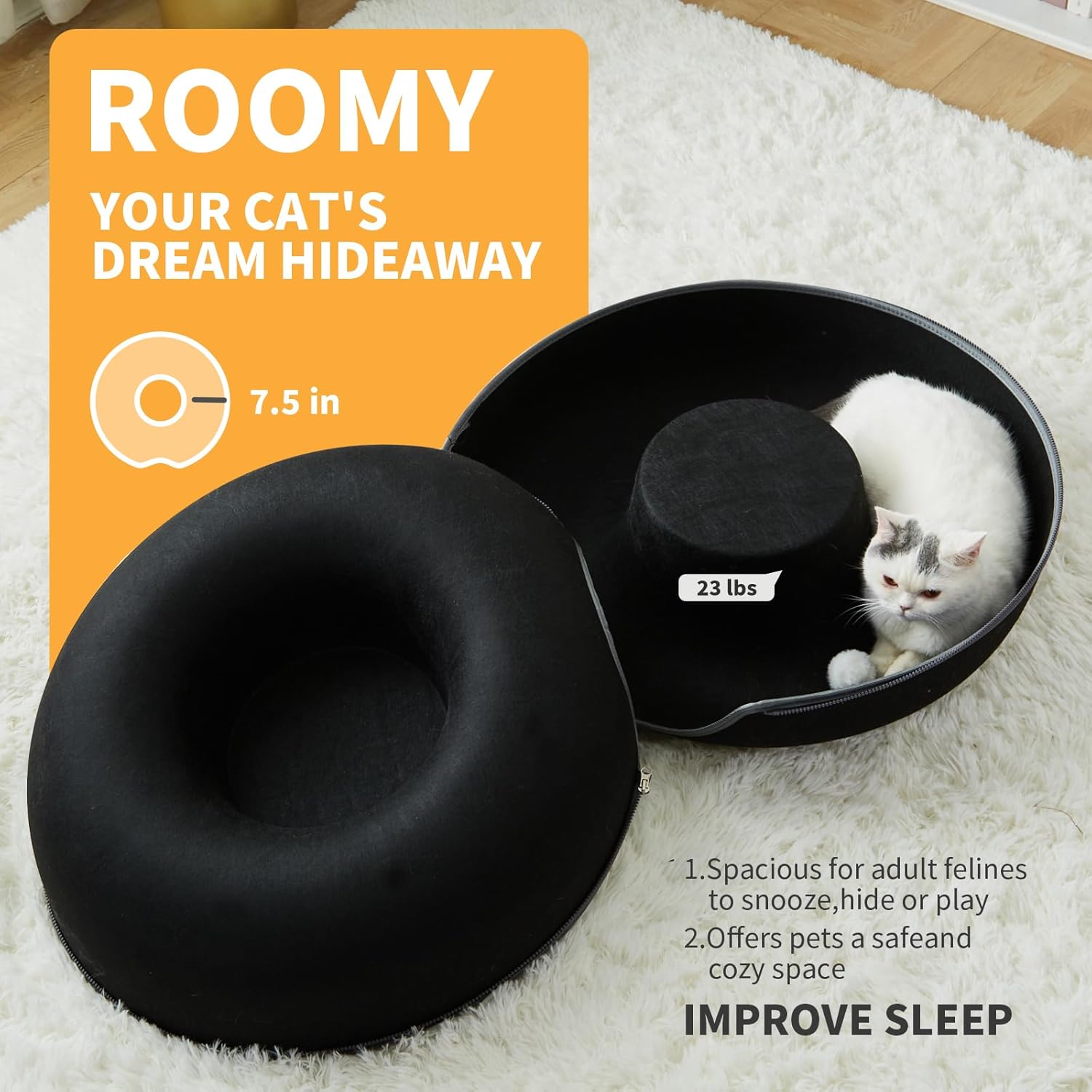 Jia Xi Cat Tunnel Bed - Large Indoor Cat Condo and Cave, 24 inch, Black - Pet Explorer