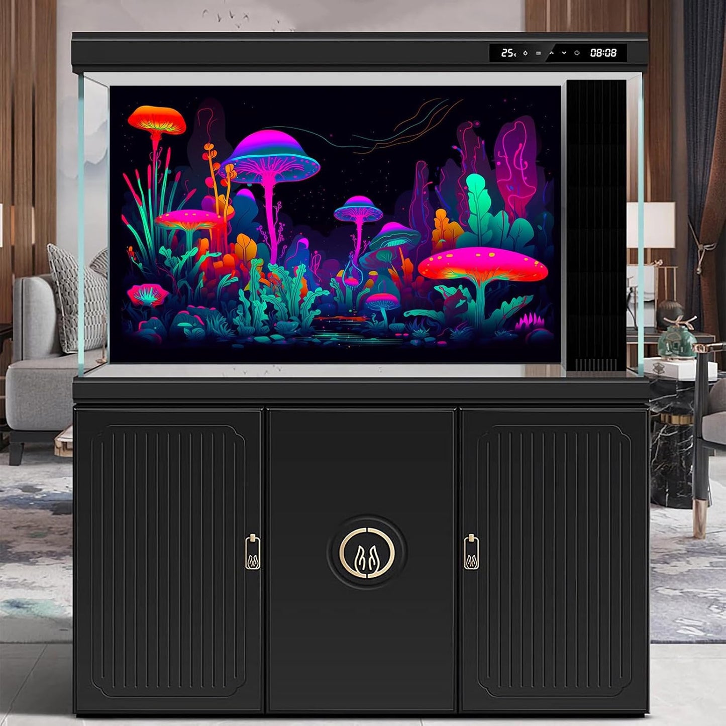 Mushrooms Aquarium Background Mushrooms in Dark Forest with Bright Colors Terrarium Background Tranquil Lake Cartoon Style Aquatic Plants Fish Tank Backdrop Poster Decorations Wallpaper Decor 72x24in - Pet Explorer