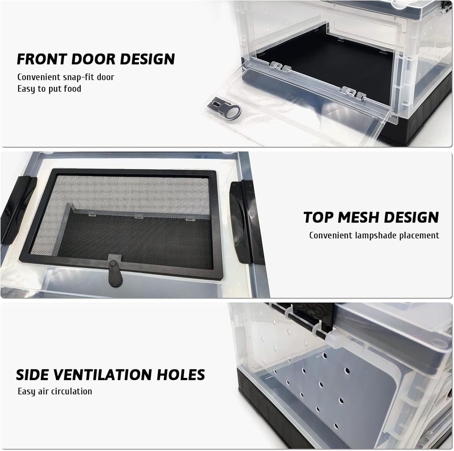 Hamiledyi Collapsible Gecko Tank Starter Kits, Reptile Travel Carrier 15.6" x 11.6" x 9.4" Small Portable Habitat Cages for Leopard Gecko, Bearded Dragon, Snake, Tortoise（White） - Pet Explorer