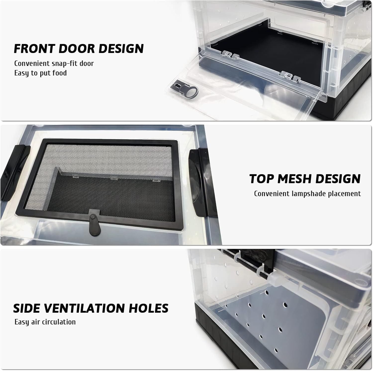 Hamiledyi Collapsible Gecko Tank Starter Kits, Reptile Travel Carrier 15.6" x 11.6" x 9.4" Small Portable Habitat Cages for Leopard Gecko, Bearded Dragon, Snake, Tortoise（White） - Pet Explorer