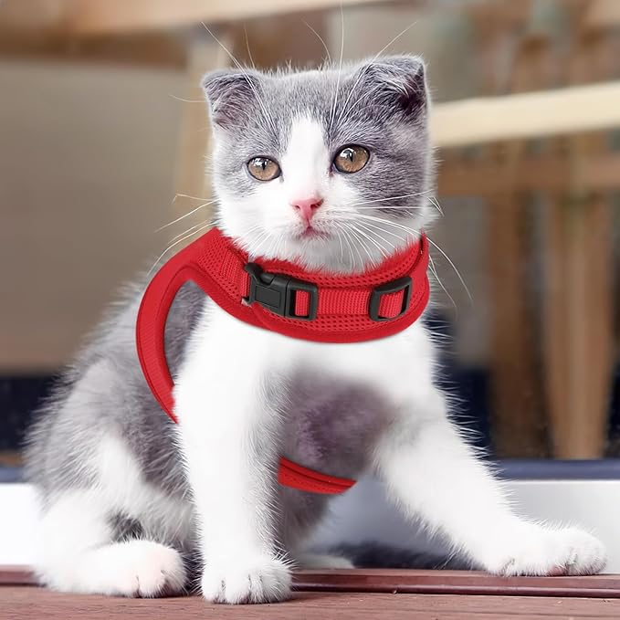 Athena Collection Adjustable Cat Harness with Velcro, Portable Extra Small Cat Vest Harness Breathable Comfy Escape Proof Cat Kitten Harness Pet Supplies for Outdoor Walking, Training, Red