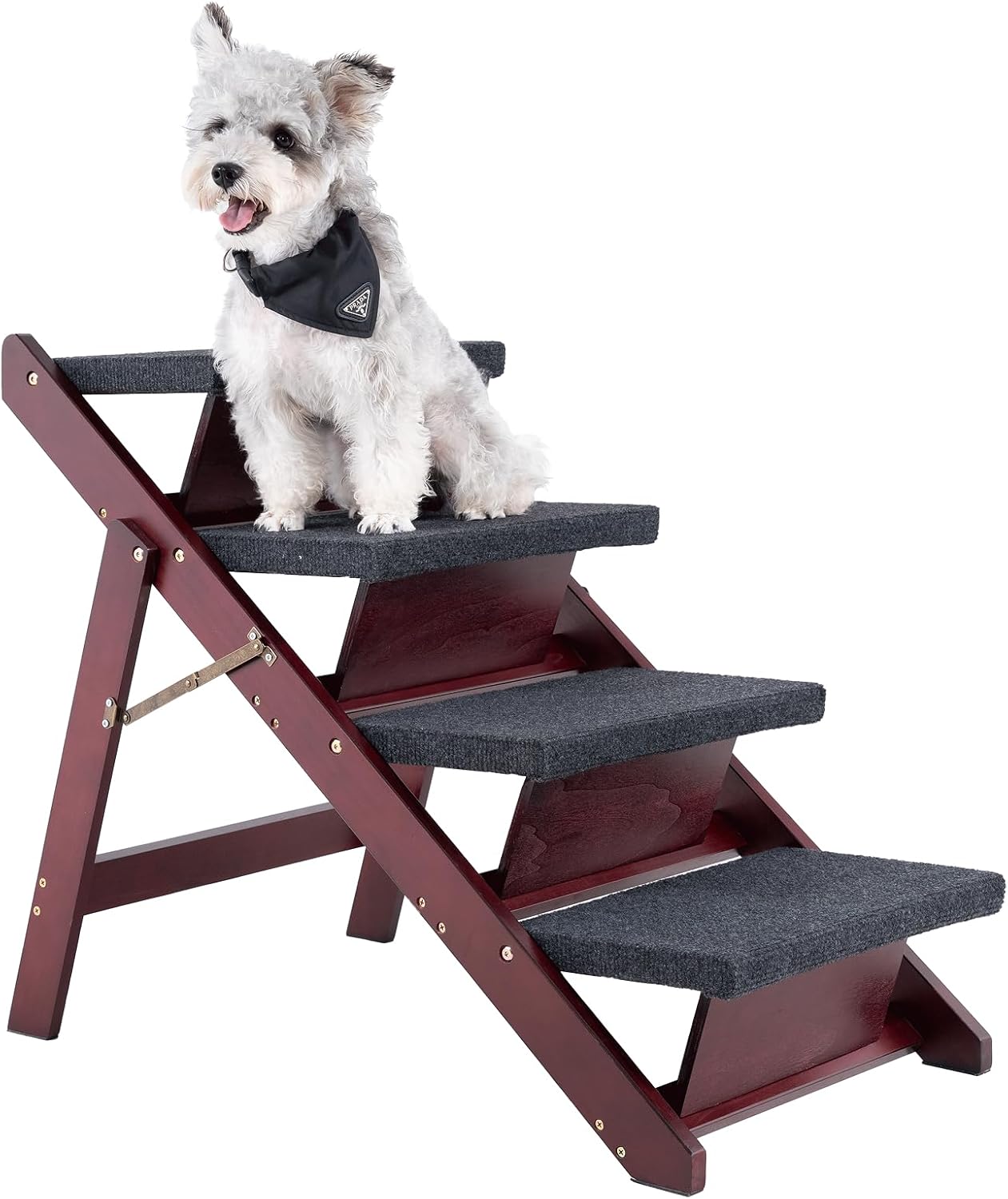 MEWANG Wooden Pet Stairs/Pet Steps - 3-in-1 Foldable Stairs & Ramp for Tall Beds and Cars - Portable Dog/Cat Ladder Up to 220 Pounds - for Small and Older Animals(Brown) (31.5" L x 17.2" W x 25.0" H) - Pet Explorer
