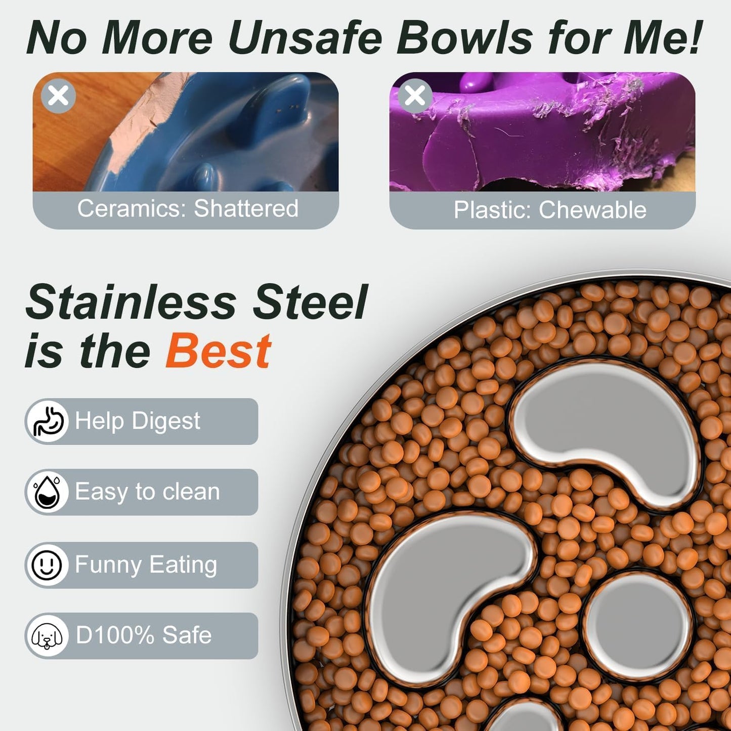 2pcs Slow Feeder Dog Bowls, Double-Layer Stainless Steel, Heavy-Duty with Non-Slip Rubber Base, 2Cups Capacity for Medium Dogs to Slow Down Eating - Pet Explorer