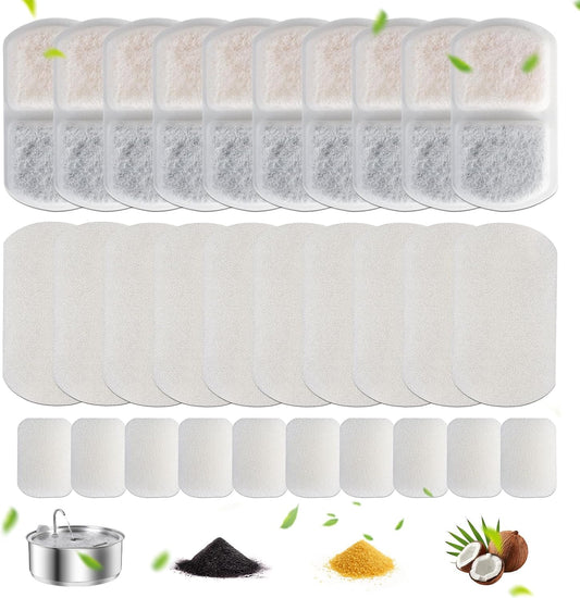 Dreamocean 10 Pack Repalcement Filters&10 Pack Sponges 10 Pump Sponges Replacement for 8L/2Gal Dog Water Fountain for Large Dogs, Muti-Layers Filtration System Filters for Pet Water Fountain - Pet Explorer