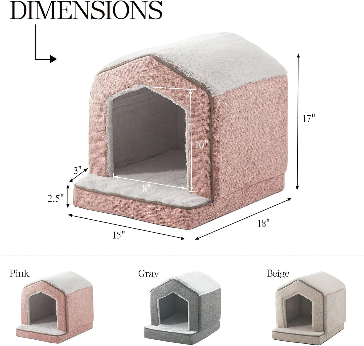 Orthopedic Cat Houses for Indoor Cats,Small Dogs,Super Soft Cat Bed Cave,Condos, Cubes,Cat Hideaway,Covered,Cat Bed for Kitty Small Medium Large Pet (Pink, 18" L x 15" W x 17" Th) - Pet Explorer