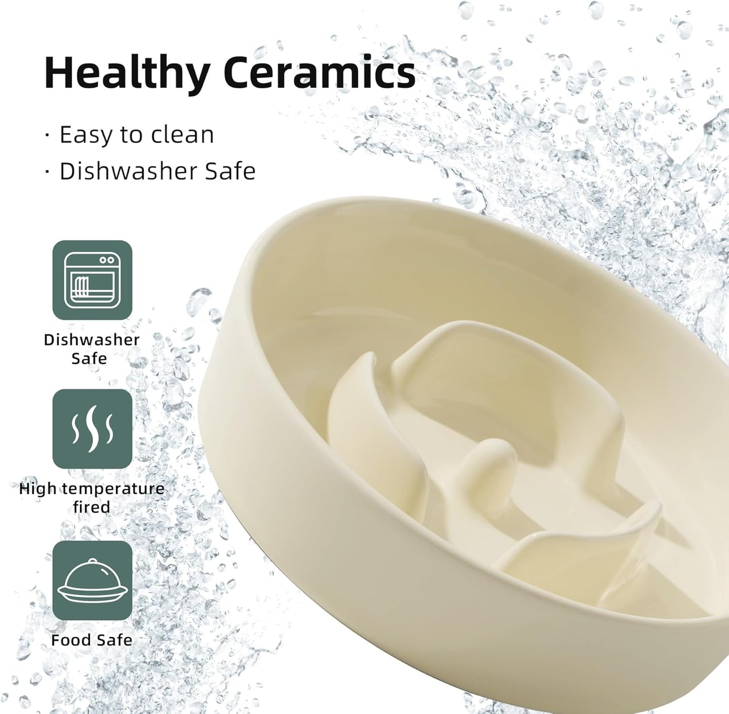 6.1inch Dog Bowl Slow Feeder Ceramic for Small Dog, Pet Slow Feeder, Stop Bloat, Preventing Choking(Single Bowl-Beige) - Pet Explorer