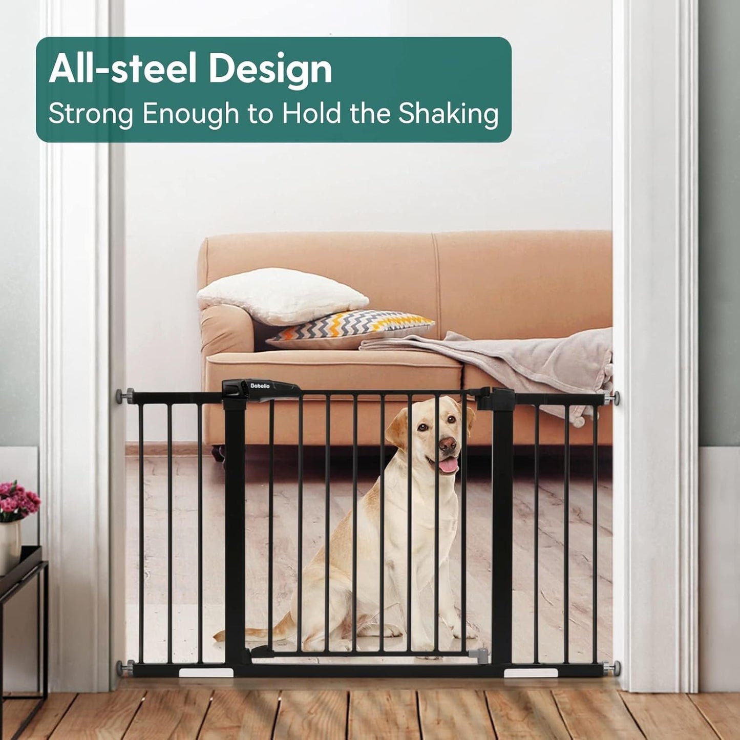 Babelio Baby Gate for Doorways and Stairs, 29-48" Auto Close Dog Gate, Easy-Install Pressure Mounted Satey Door, No Drilling Safety Gate for Child and Pets, 2 Pack, Black