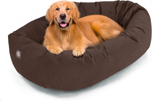 Majestic Pet 40 Inch Suede Shredded Memory Foam Mix Calming Large Dog Bed Washable 40 x 29 x 9 (Inch) - Cozy Soft Round Donut Dog Bed with Spine for Head Support - Pet Bed Chocolate - Pet Explorer
