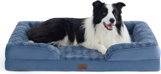 Bedsure Orthopedic Dog Beds Large Sized Dog - Washable Large Dog Cat Bed Waterproof, Comfort Dogs Couch Sofa with Washable Removable Cover, Pet Bed with Nonskid Bottom, Plush-Blue, 35" - Pet Explorer
