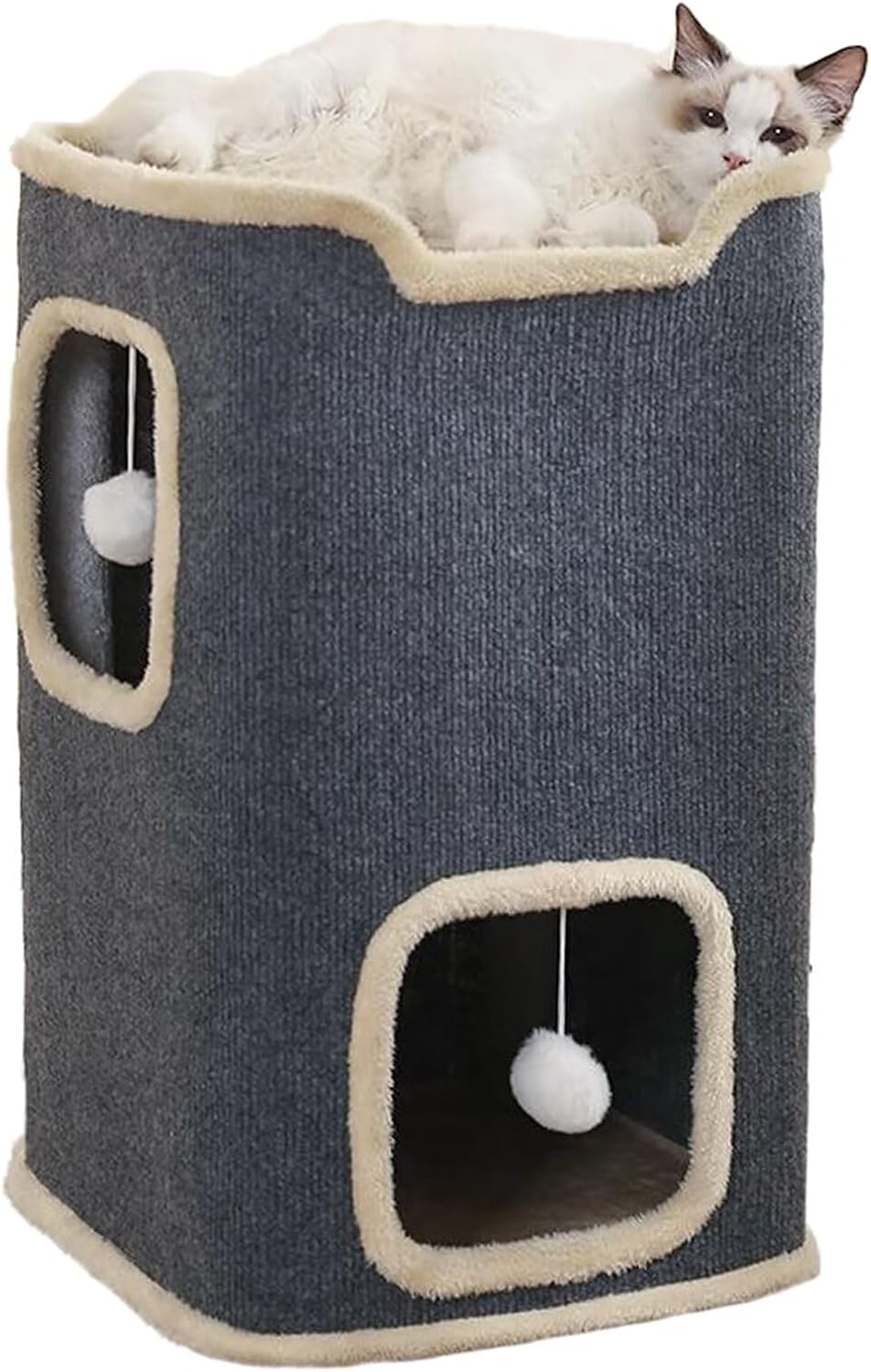 Cat House for Indoor, Multi-Level Cat Condo Foldable Cave Bed (2-Level) - Pet Explorer