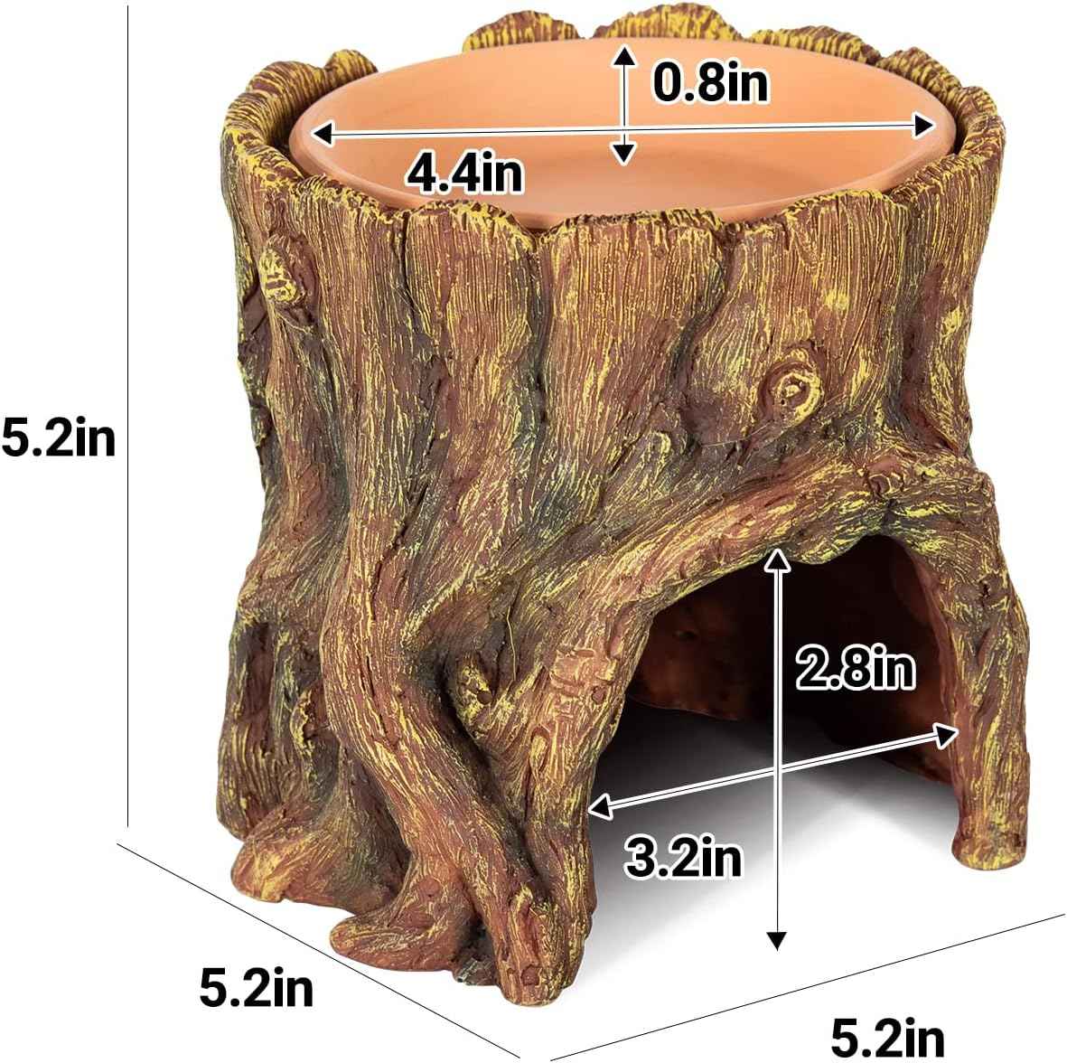 REPTIZOO Reptile Hide Cave Resin Moisture Keeping Reptile Cave with Clay Water Basin Humidifying Help Shedding for Leopard Gecko