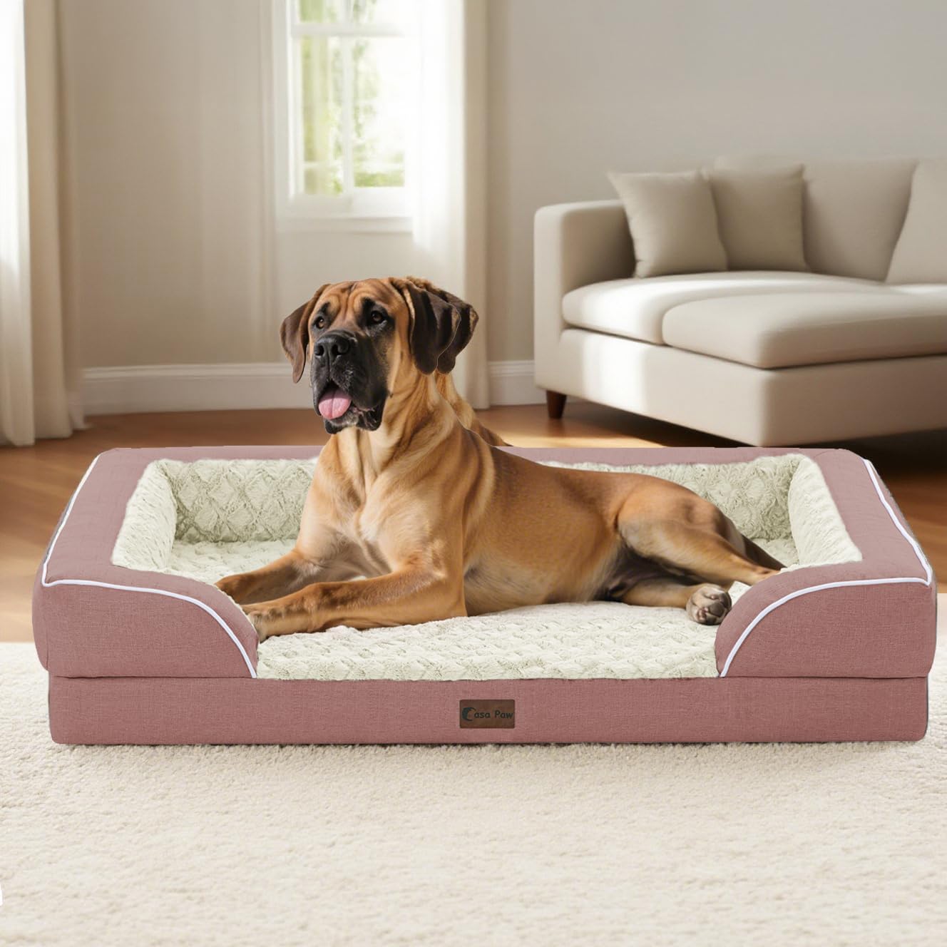 Orthopedic Dog Beds, Waterproof Memory Foam Large Sized Dog Bed with Sides, Non-Slip Bottom and Egg-Crate Foam Big Dogs Beds with Removable Washable Cover(Large,Pink) - Pet Explorer