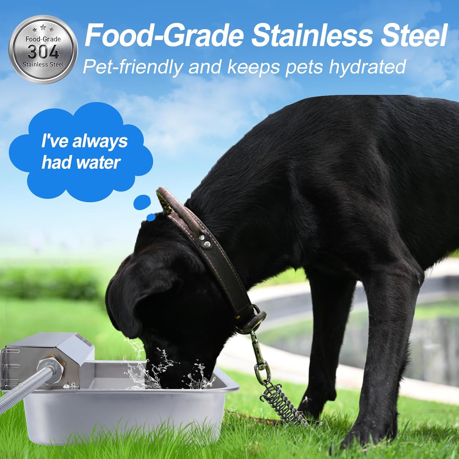 1Gal/3.8L Automatic Water Dispenser for Dogs, Patented Automatic Dog Waterer Bowl for Outdoor, Stainless Steel Water Bowl Dispenser for Livestock Chicken, Dog Feeder Fit 3/4'' GHT Faucet - Pet Explorer