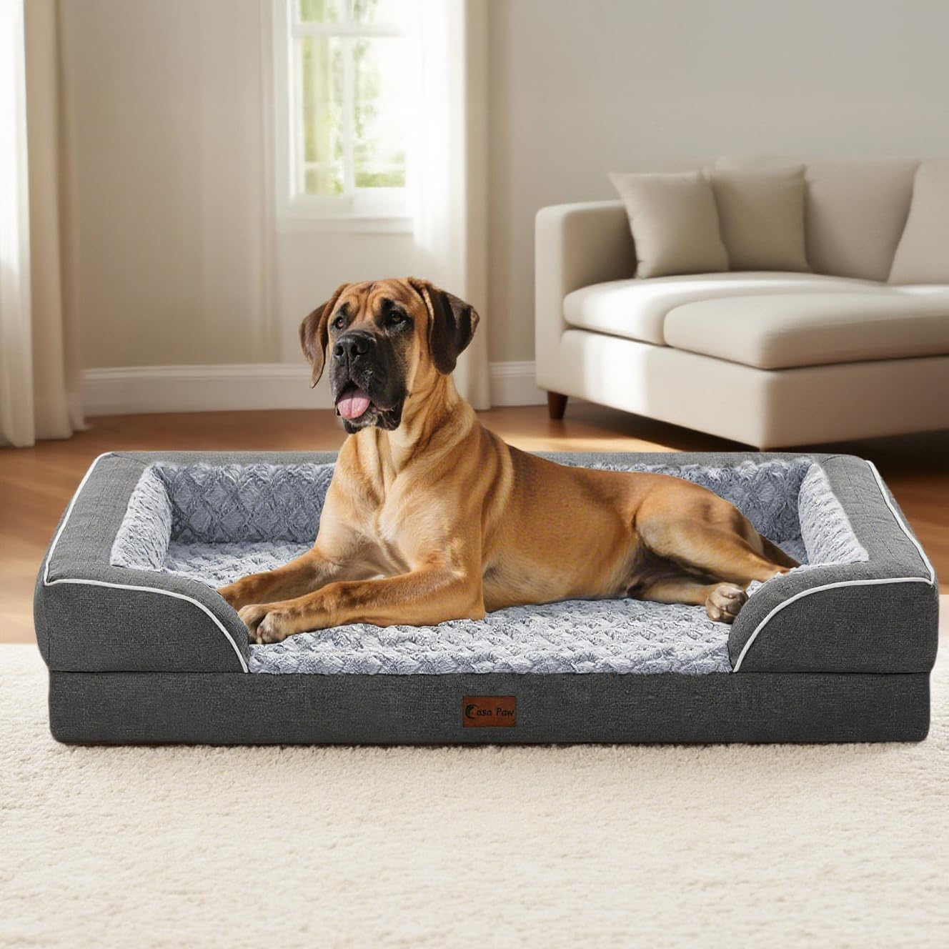 Orthopedic XXL Dog Bed for Extra Large Dogs, Waterproof Memory Foam Dog Beds with Sides, Egg-Crate Foam and Non-Slip Bottom Big Dogs Beds with Washable Removable Cover(XX-Large,Dark Grey) - Pet Explorer