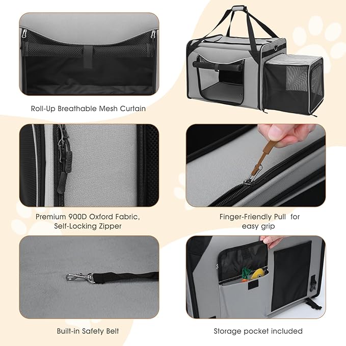 Large Cat Carrier for 2 Cats, 24"x16"x17" Soft Cat Travel Carrier with Litter Box, Expandable Cat Carrier for Car Travel Long Distance, Up to 55 lbs