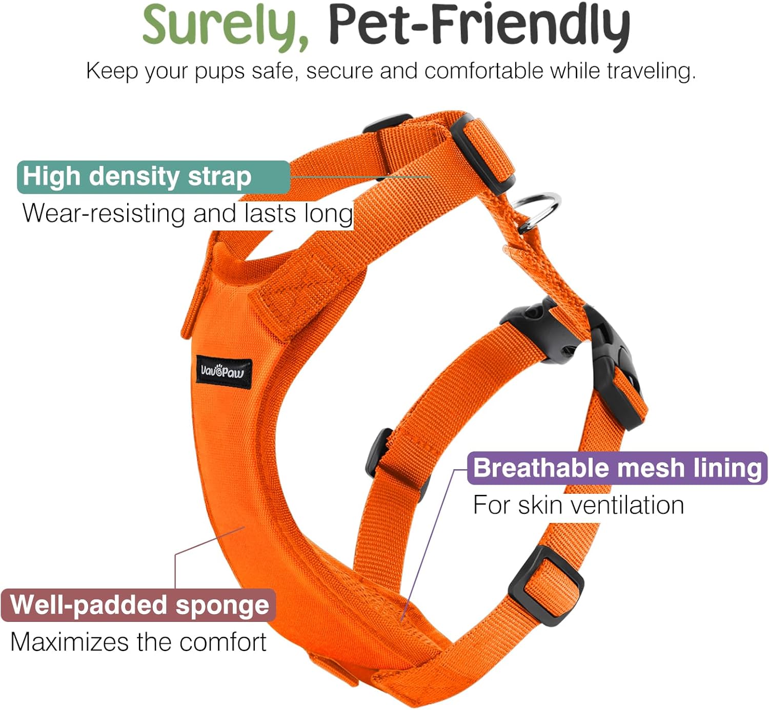 Dog Seat Belt, Safety Vest Dog Car Harness with Adjustable Buckle Dog Seat Belt for Vehicle Nylon Pet Safety Seat Belts Heavy Duty(S, Orange) - Pet Explorer