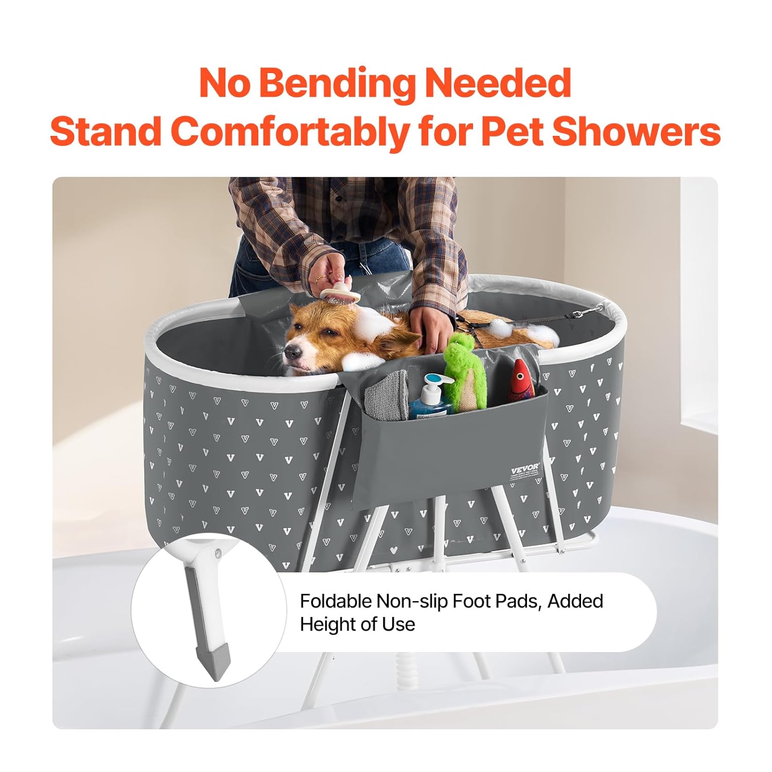 VEVOR Portable Dog Bathtub, Elevated & Foldable Space-Saving Pet Shower Station with Efficient Drainage, Bathing Tub for Washing & Grooming Small and Medium Size Dogs and Cats Indoor & Outdoor, Grey - Pet Explorer