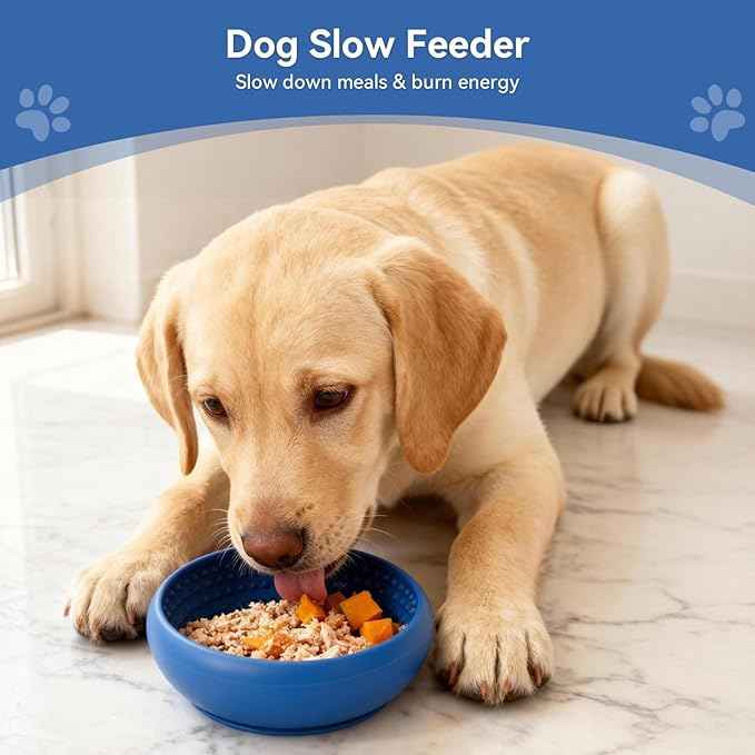 Slow Feeder Dog Bowl, BPA-Free Silicone Lick Mat for Small and Medium Dogs, Non-Slip & Dishwasher Safe (Dark Blue - S)