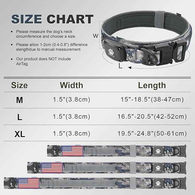 2026 Upgrade Dog Collar with IPX8 Waterproof AirTag Holder,Military Tactical Handle and Ultra-Durable Metal Buckle/Night Reflective,GPS Collar for Medium to Large Dogs (Camouflage Grey/L)