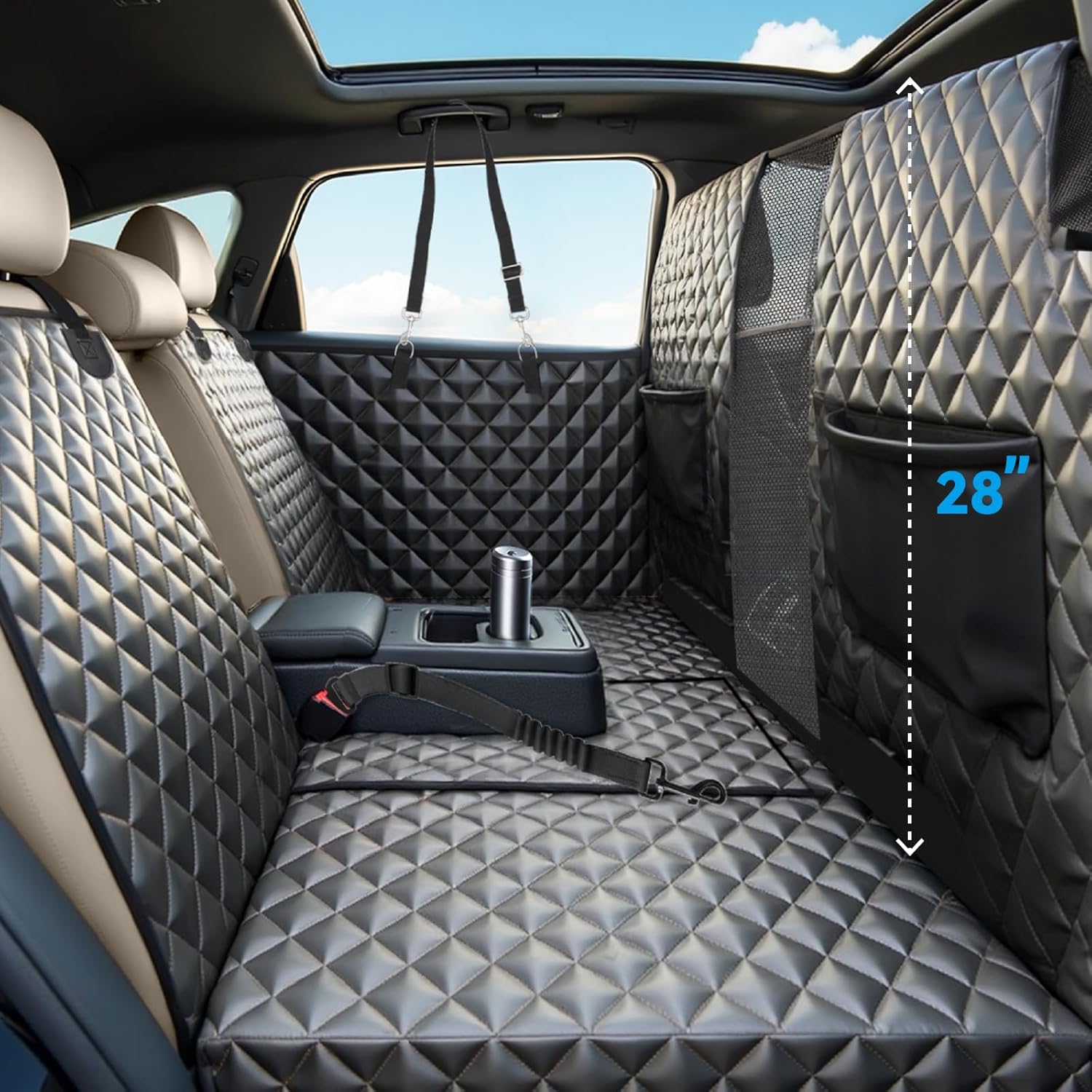 High Barrier Dog Car Seat Cover,Waterproof Back Seat Extender for Dogs,Car Seat Protector,Car Seat Cover Hard Bottom Holds 500 lbs,600D Nonslip Dog Hammock,Pet Car Bed for Cars,SUVs, Small Trucks - Pet Explorer